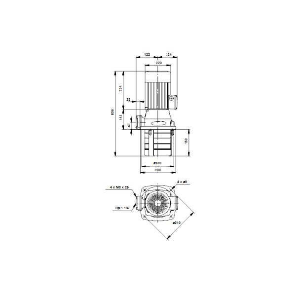 Полупогружной насос Grundfos MTH 12-50/5 A-W-A-AUUV артикул 45941555 – габаритный чертеж