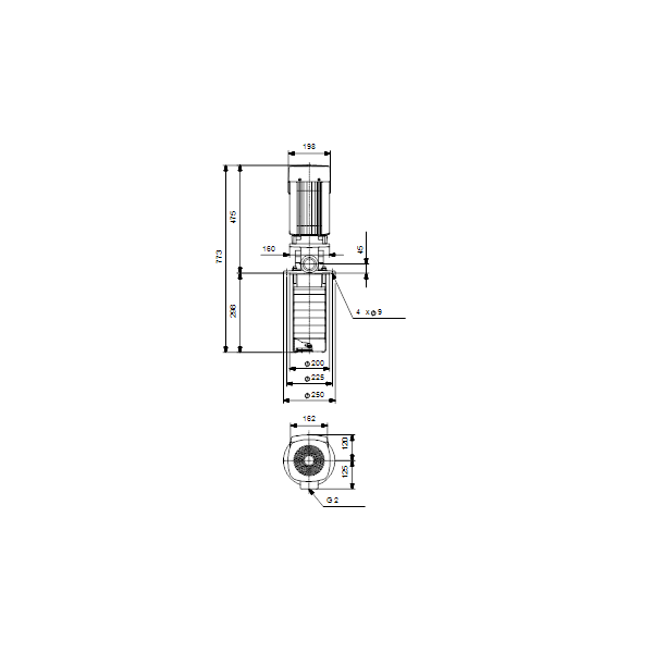 Полупогружной насос Grundfos MTR 10-7/7 A-W-A-HUUV артикул 96515688 – габаритный чертеж