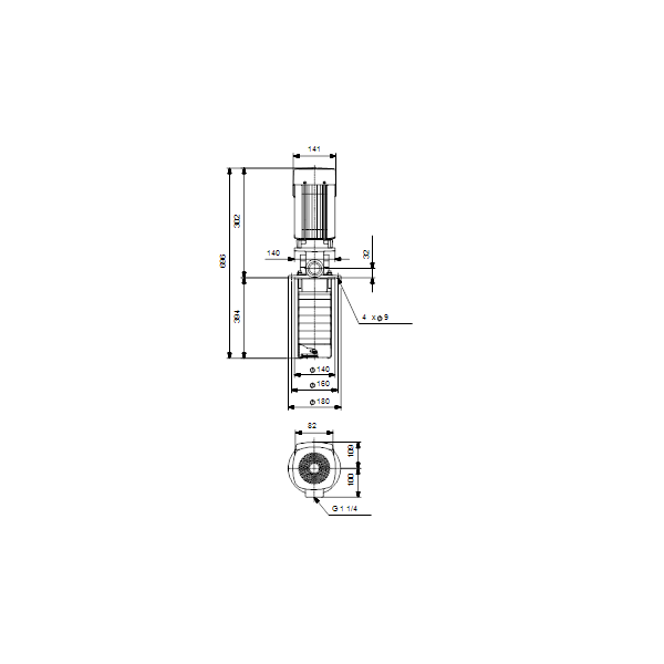 Полупогружной насос Grundfos MTR 1S-15/15 A-W-I-HUUV артикул 96518497 – габаритный чертеж